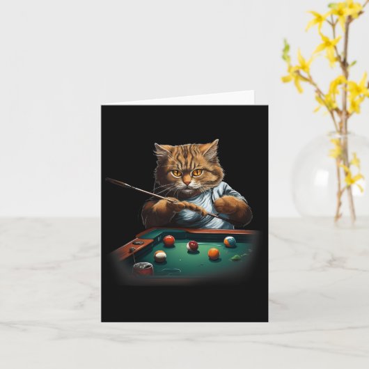 猫のプ遊ールのビリヤードクールは猫が男のおもしろい場合 カード (黄色い花)
