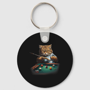 猫のプ遊ールのビリヤードクールは猫が男のおもしろい場合 キーホルダー