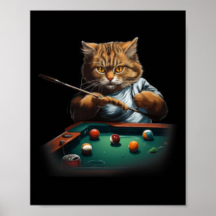 猫のプ遊ールのビリヤードクールは猫が男のおもしろい場合 ポスター