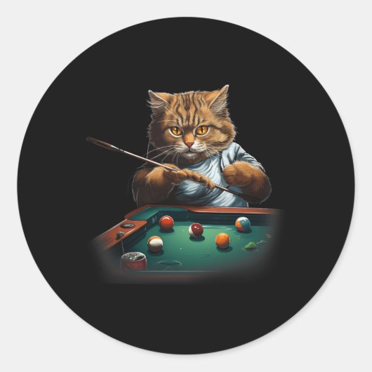 猫のプ遊ールのビリヤードクールは猫が男のおもしろい場合 ラウンドシール (正面)