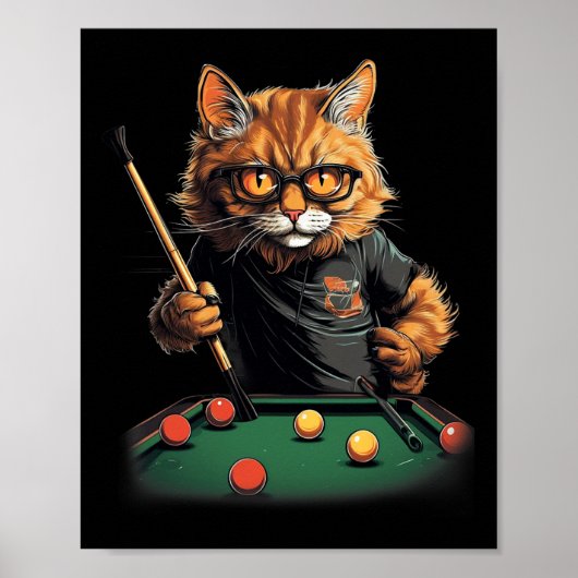 猫のプ遊ールのビリヤードクール猫おもしろいたち ポスター (正面)