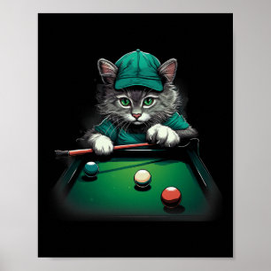 猫のプ遊ールのビリヤードクール猫おもしろいたち ポスター