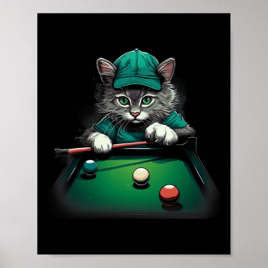 猫のプ遊ールのビリヤードクール猫おもしろいたち ポスター (正面)
