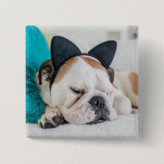 猫のヘッドバンドを持つGettyのイメージ|の眠い犬 缶バッジ (正面)