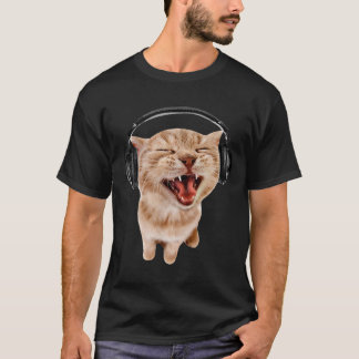 猫のヘッドホン女子の面白画像 Tシャツ
