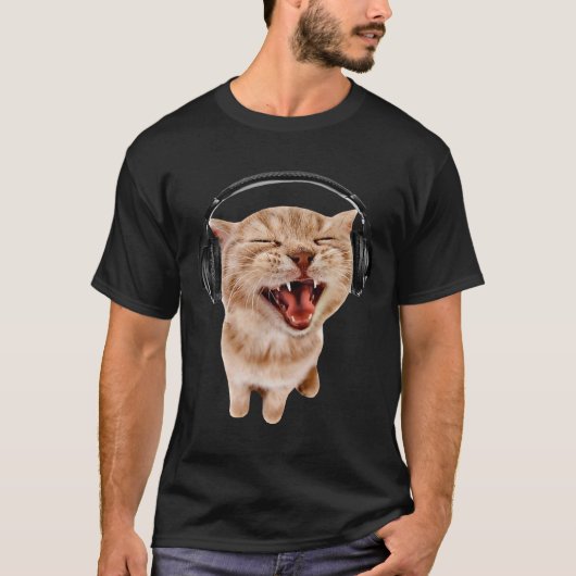 猫のヘッドホン女子の面白画像 Tシャツ (正面)