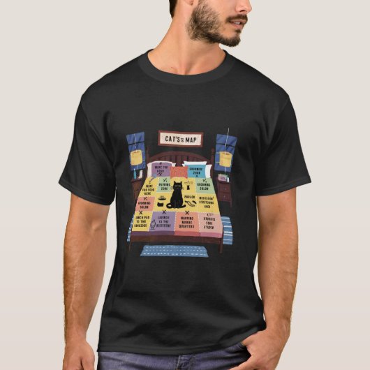 猫のベッドの地図Tシャツ 面白い猫好きのためのTシャツ Tシャツ (正面)