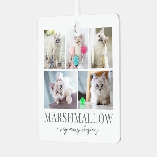猫のペット写真 メowy クリスマス メタルオーナメント (正面左)