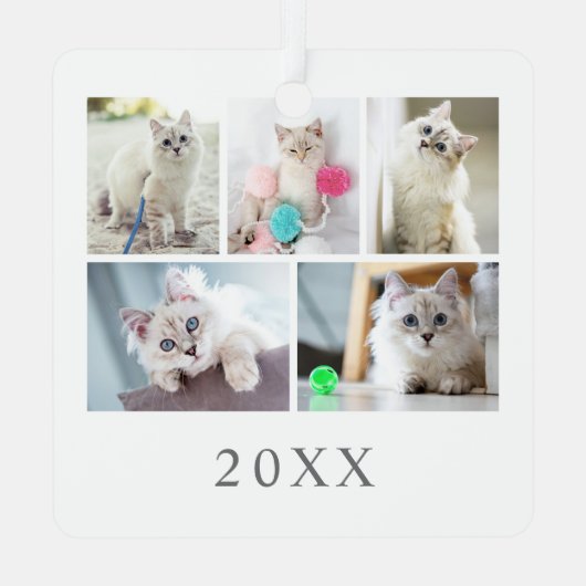 猫のペット写真 メowy クリスマス メタルオーナメント (裏面)