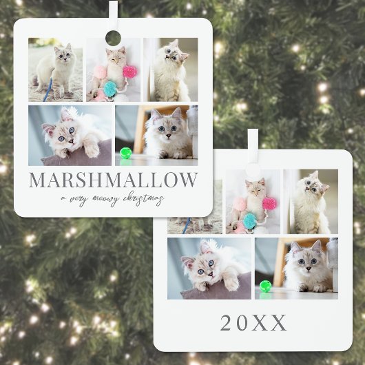 猫のペット写真　メowy クリスマス メタルオーナメント