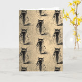 猫のペンとインク画イラストアート カード (黄色い花)