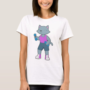 猫のボディビルダー ダンベル ボディビル Tシャツ