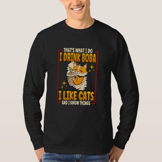 猫のボバ茶のバブル茶 Tシャツ (正面)