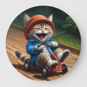 猫のボードスケート ラージ壁時計 (正面)