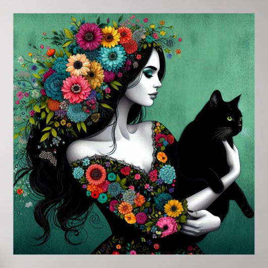 猫のポスターを掲げたフローラのドレスを着た女性 ポスター (正面)