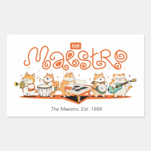 猫のマエストロ 長方形シール (正面)