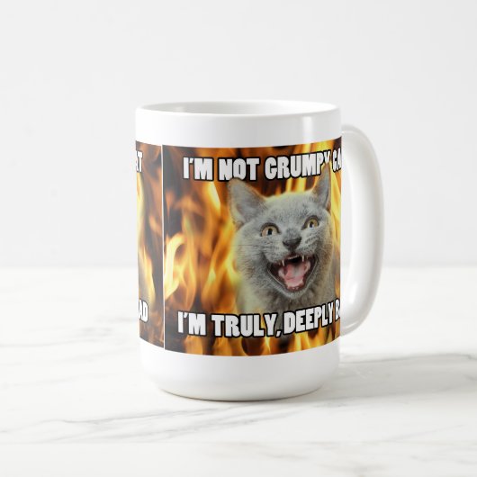 猫のマグを不平は言わない コーヒーマグカップ (正面右)