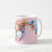 猫のマグカップを持つ女の子 コーヒーマグカップ (正面右)