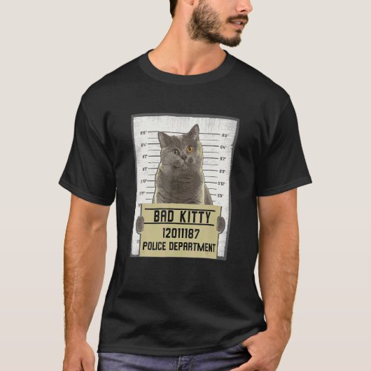 猫のマグショット 刑事ペット Tシャツ (正面)