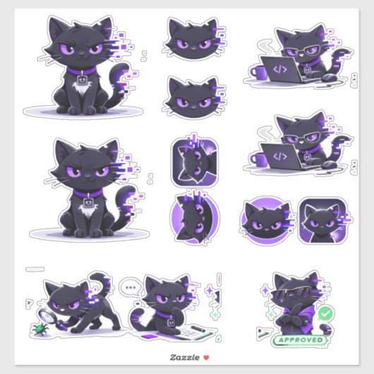 猫のマスコットステッカー シール (シート)