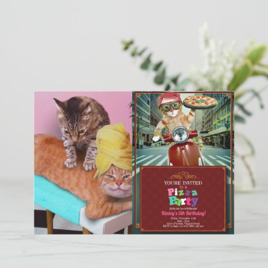 猫のマッサージを楽しむオレンジ色の猫 招待状 (スタンド正面)