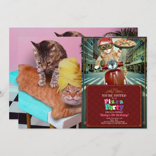 猫のマッサージを楽しむオレンジ色の猫 招待状 (正面/裏面)