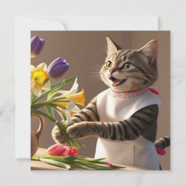 猫のママが母の日の花を飾っている シーズンカード