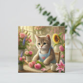 猫のママが母の日の花を飾っている シーズンカード (スタンド正面)