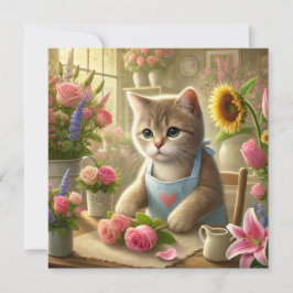 猫のママが母の日の花を飾っている シーズンカード
