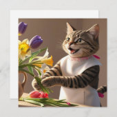 猫のママが花を飾っている母の日のカード シーズンカード (正面/裏面)