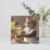 猫のママが花を飾っている母の日のカード シーズンカード (スタンド正面)