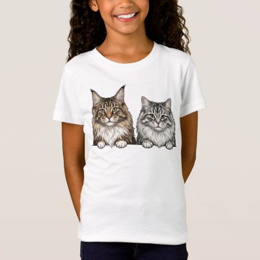 猫のママのためのメインクーンとシルバータビー Tシャツ (正面)