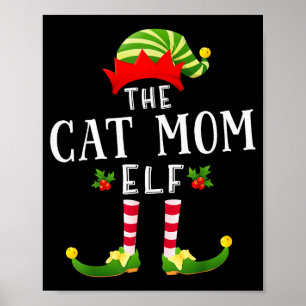猫のママエルフのクリスマスマッチングパジャマ メンズ レディース ポスター