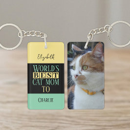 猫のママ最高 名前 写真 イエロー グリーン キーホルダー