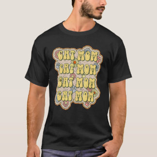 猫のママ ペットの足 ビンテージ デイジー 花 フラワー グルー Tシャツ
