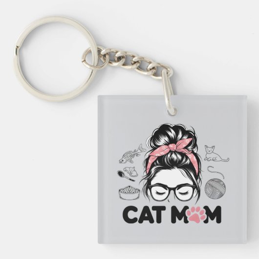 "猫のママ" 可愛い猫好きの女性向けグッズ キーホルダー (正面)