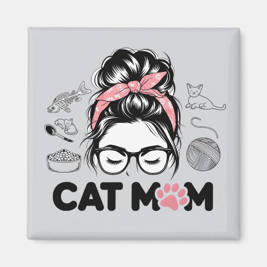 "猫のママ" 可愛い猫好き女性向けグッズ マグネット (正面)