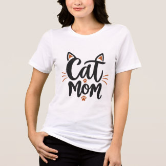 猫のママTシャツ - エレガントで女性らしいCAT MOMタイポグラフィ トライブレンドTシャツ