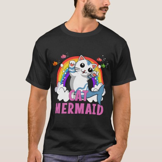 猫のマーメイド Tシャツ (正面)