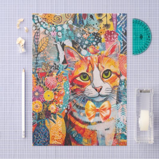 猫のミクストペーパーコラージュティッシュペーパー 薄葉紙 (クラフト)