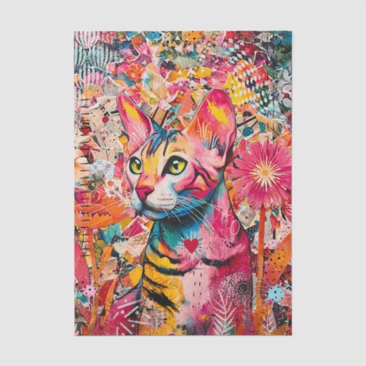 猫のミクストペーパーコラージュ ティシュペーパー 薄葉紙 (正面)