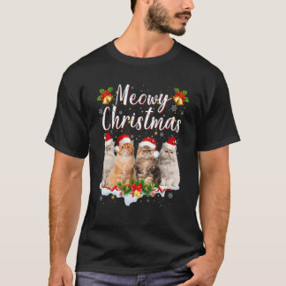 猫のミャウファミリーマッチング クリスマスパジャマ サンタクロース Tシャツ