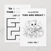 猫のミュージシャンぬりえ&迷路付きバレンタインカード サンキューカード (正面/裏面)
