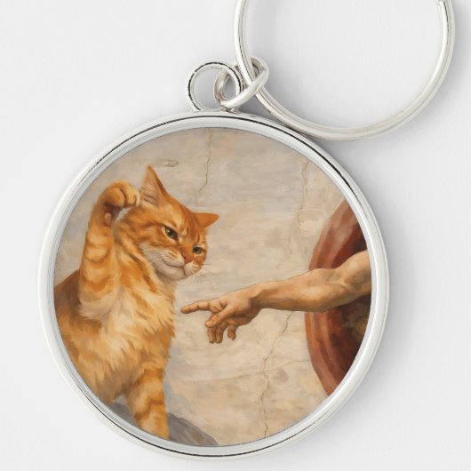 猫のミームアートによるアダムの創造 サルカ風 キーホルダー (正面)