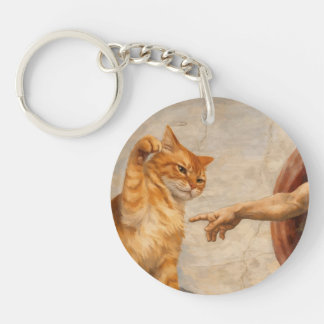 猫のミームアートによるアダムの創造 サルカ風 キーホルダー