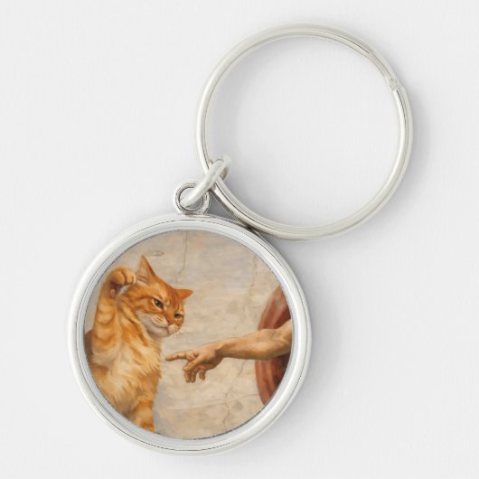 猫のミームアートによるアダムの創造 サルカ風 キーホルダー (正面)