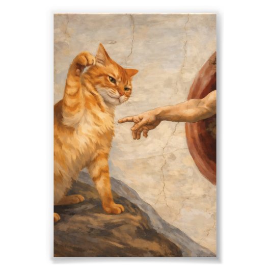 猫のミームアートによるアダムの創造 サルカ風 フォトプリント (正面)