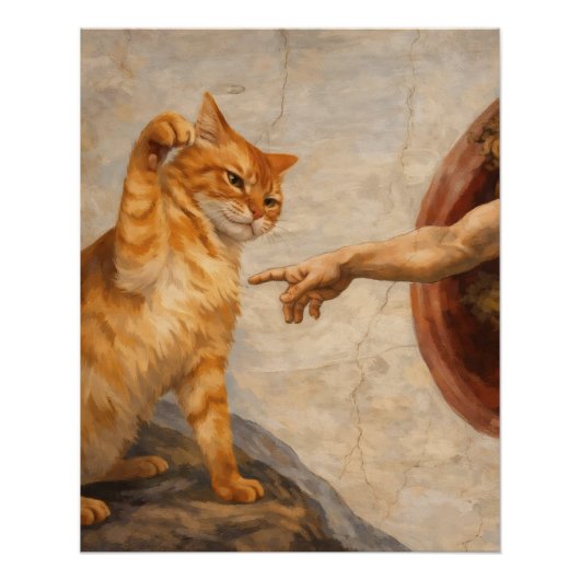 猫のミームアートによるアダムの創造 サルカ風 ポスター (正面)