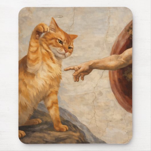 猫のミームアートによるアダムの創造 サルカ風 マウスパッド (正面)