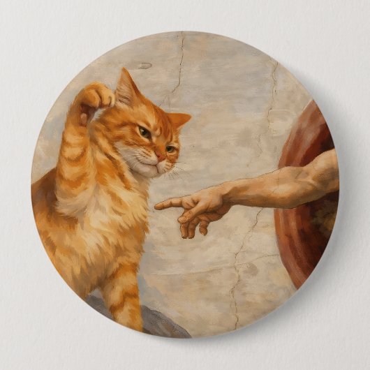 猫のミームアートによるアダムの創造 サルカ風 缶バッジ (正面)